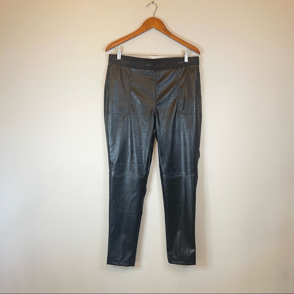 Karl Lagerfeld Paris Croc Vegan Leather Black Women’s Pants Size Large NWT - Picture 7 of 16